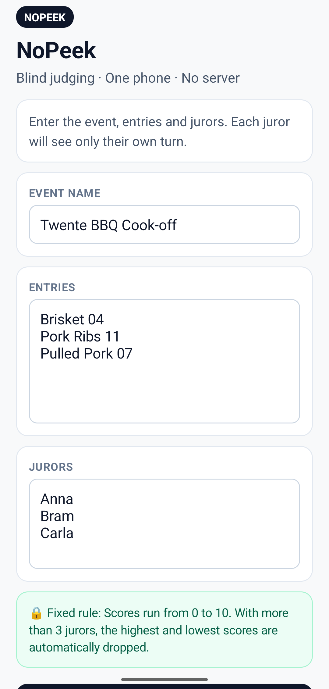 NoPeek setup screen