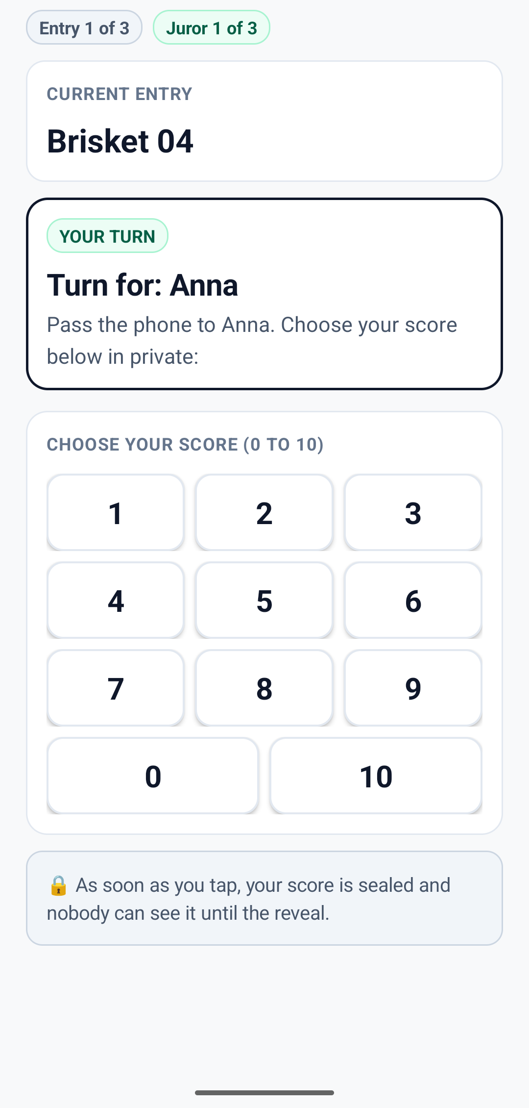 NoPeek scoring screen