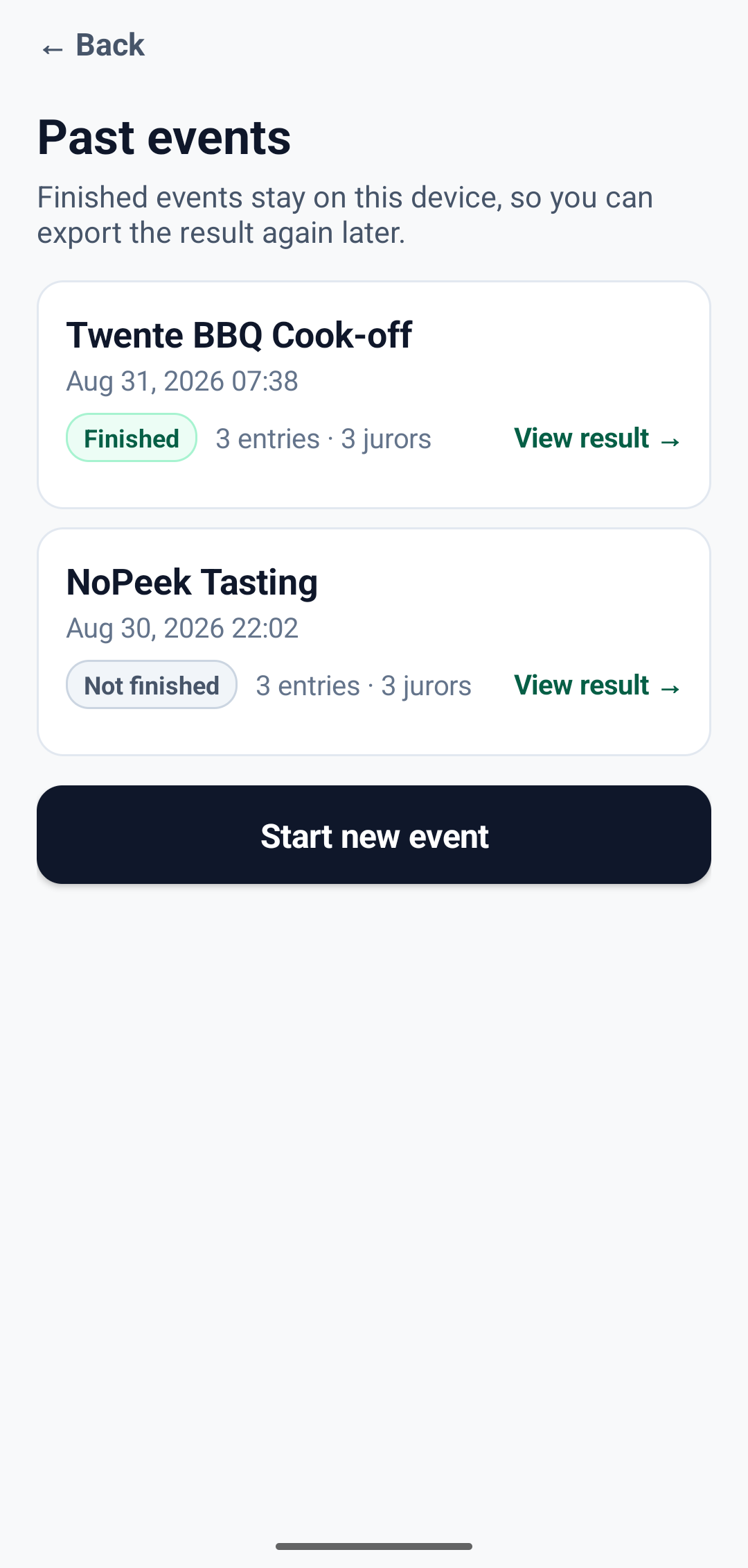 Keep the finished event.
